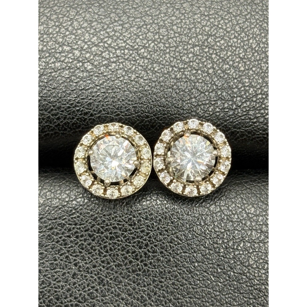 EUC Sterling Silver Cubic Zirconia Halo Stud Earrings 925 E13